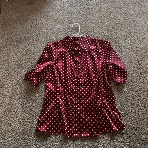 6 Degrees Red Polka Dot Button Down Shirt